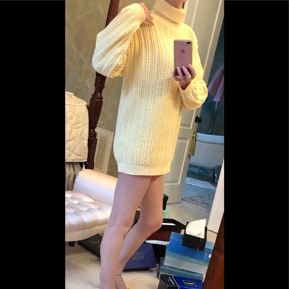 VTG 90s GAP Turtleneck Shaker stitch cotton sweater/ dress yellow M - Picture 4 of 8